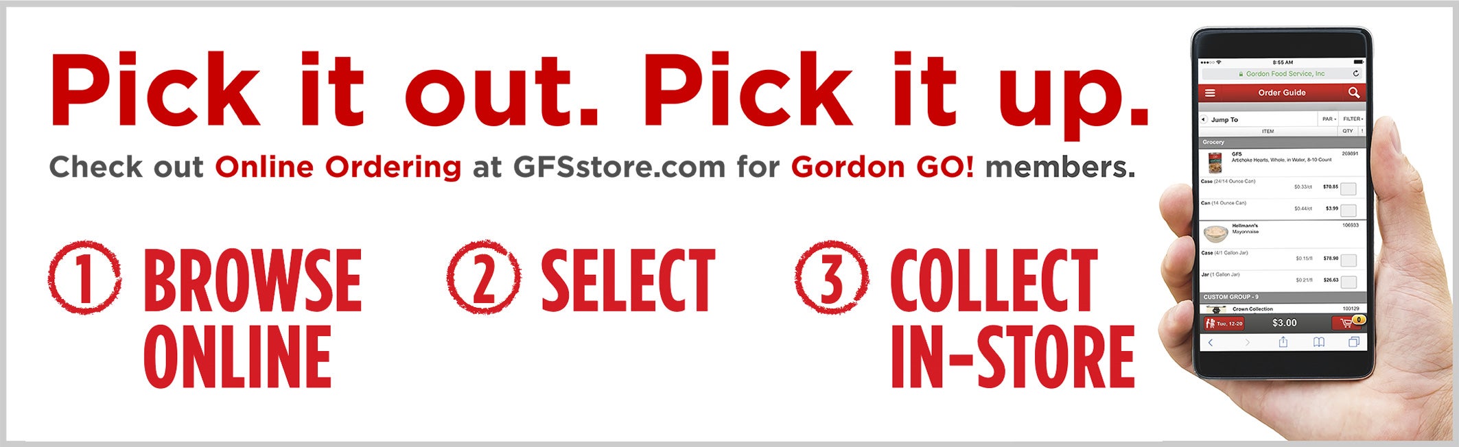 Pick it out. Pick it up. Check out Online Ordering for Gordon GO! members.
